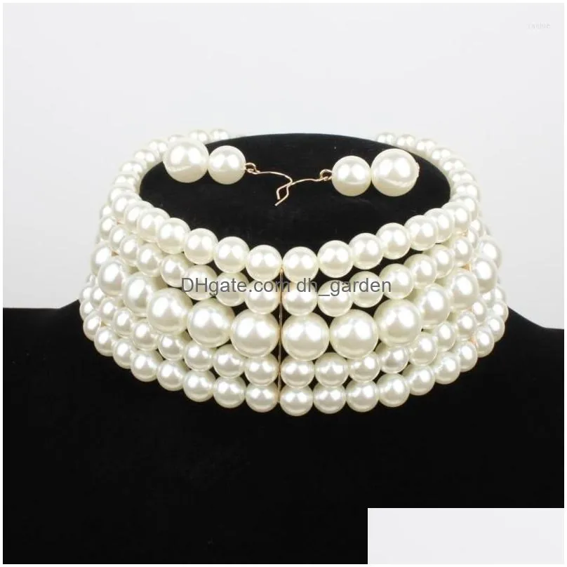 necklace earrings set faux pearl choker and dangle multi-layer women jewelry elegant collar