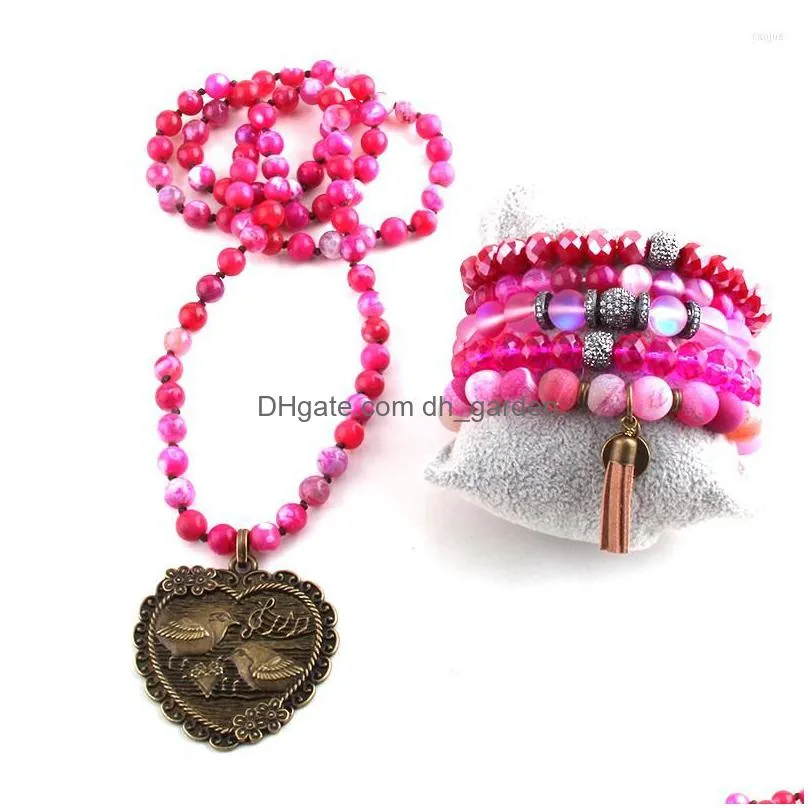 necklace earrings set rh fashion jewelry semi precious beaded stone pendant and bracelet for women jewelryes sets