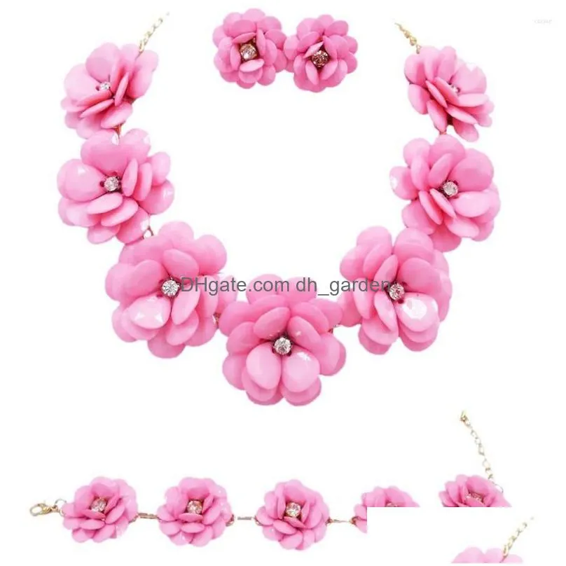 necklace earrings set lovely pink flower costume jewelry african wedding beads nigerian