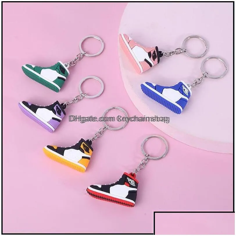 Keychains Lanyards Creative Mini Pvc Sneakers Keychains For Men Women Gym Sports Shoes Keychain Handbag Chain Basketball Shoe Key Ho