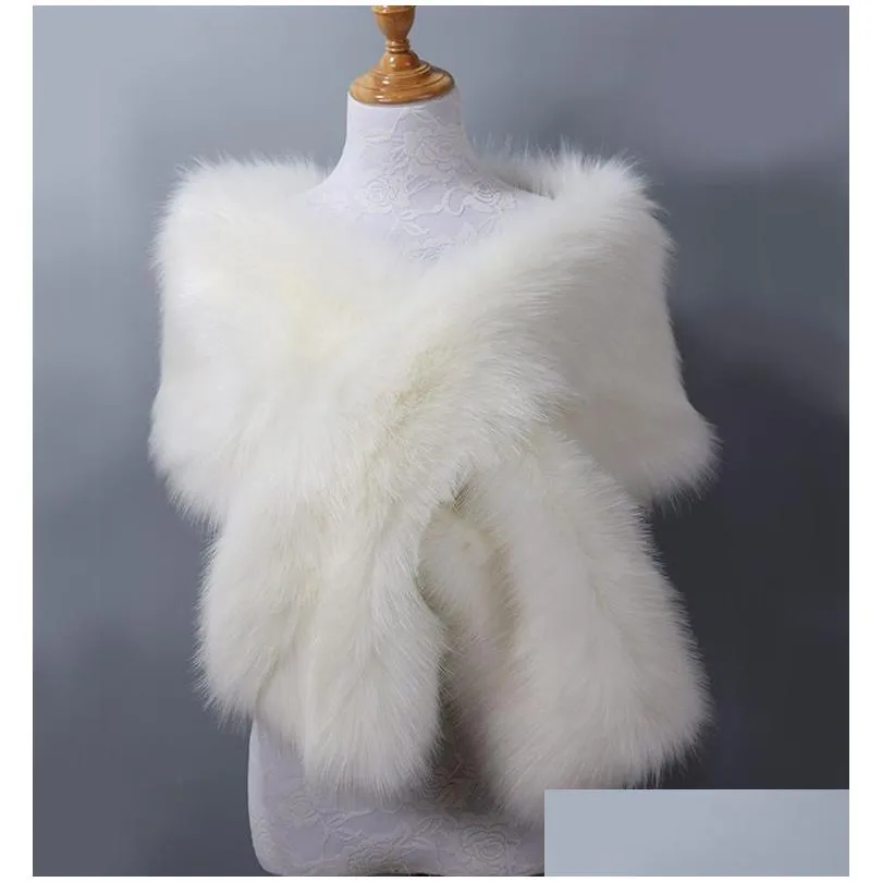 Winter Faux Fur Wedding Bridal Wraps Warm shawls Outerwear Women Jackets For Prom Evening Party 20 Colors Free Size 65``X13``