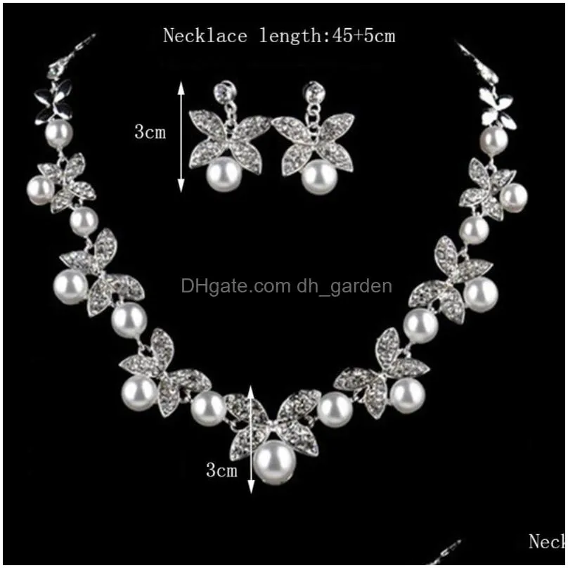 earrings & necklace pearl crystal butterfly earring set for woman fashion queen white red luxury wedding dinner jewelry
