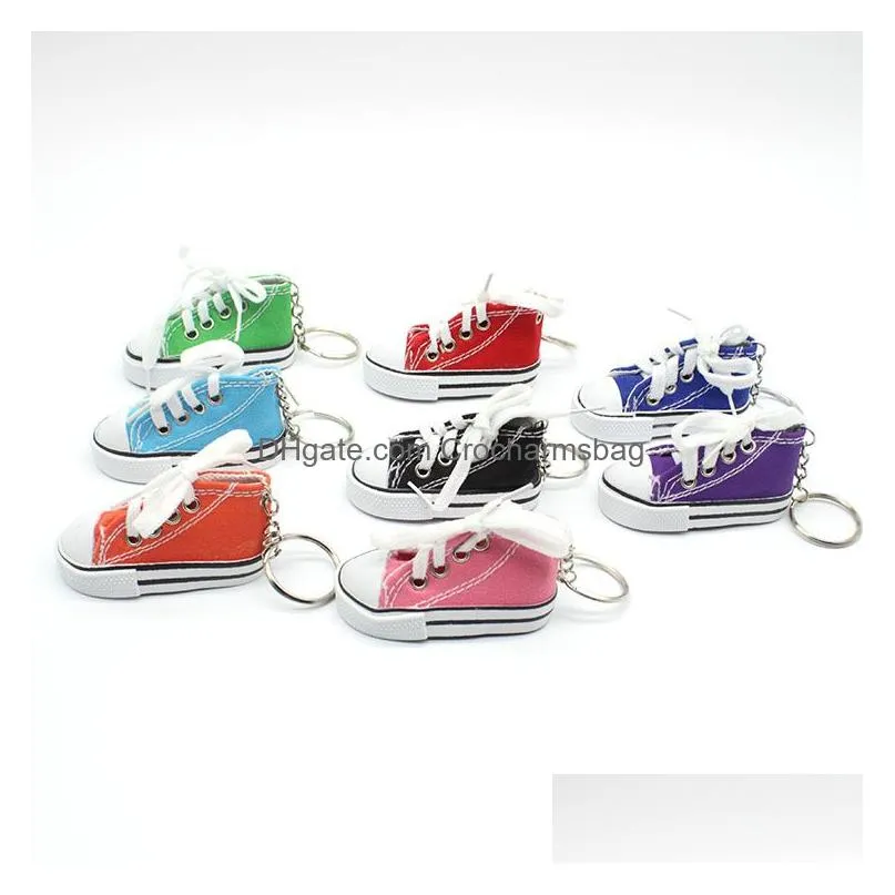 Colorful Women Shoes Key Chains for Lovers Small Canvas Shoes Car Keychain Silver Plated Shoe Keyrings Key Holder c755