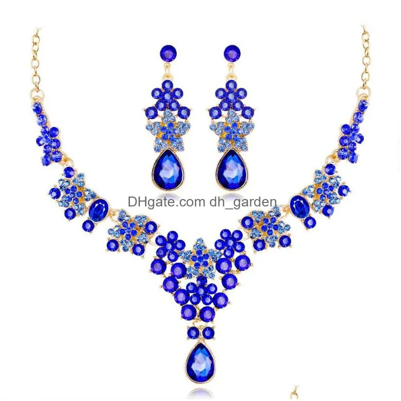 necklace earrings set luxury bride`s alloy with gem women`s two-piece woman wedding jewelry costume
