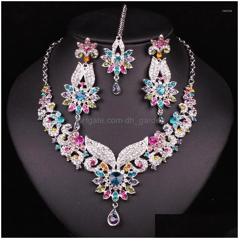 necklace earrings set fashion style crystal rhinestones silver plated bridal jewellery christmas gift women