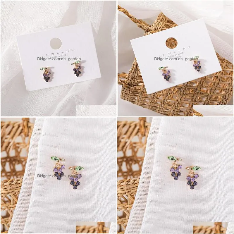 stud earrings 2023 product korean small and simple purple gradient crystal grape cute women`s elegant wild fruit jewelry