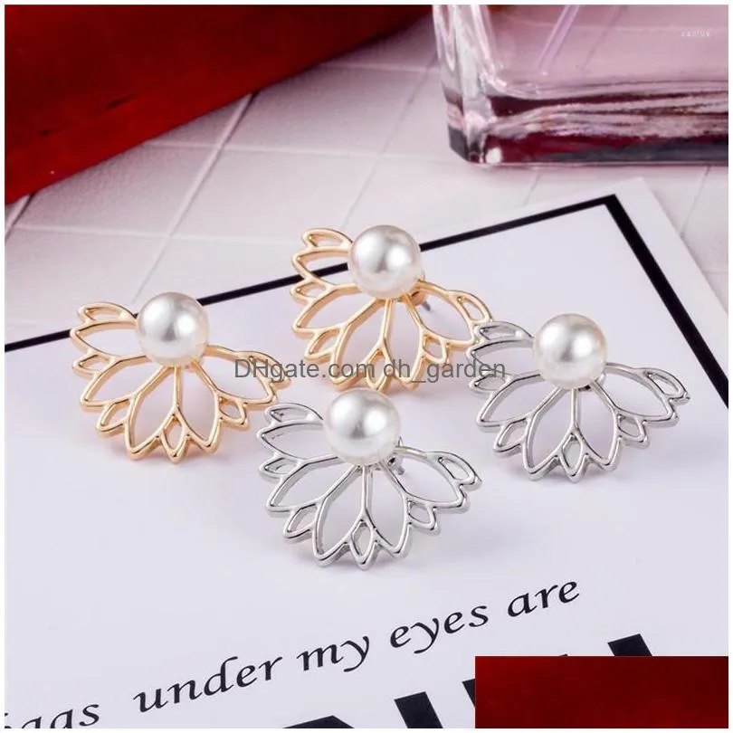 stud earrings korean jewelry simple imitation pearl flower for women fashion double sided statement ear wholesale