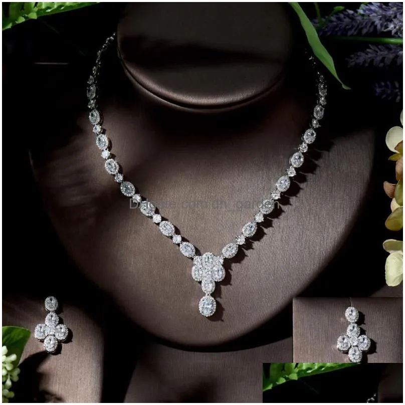 necklace earrings set hibride beautiful water drop cz women fashion jewelry bridal weeding parure bijoux femme mariage n-1358