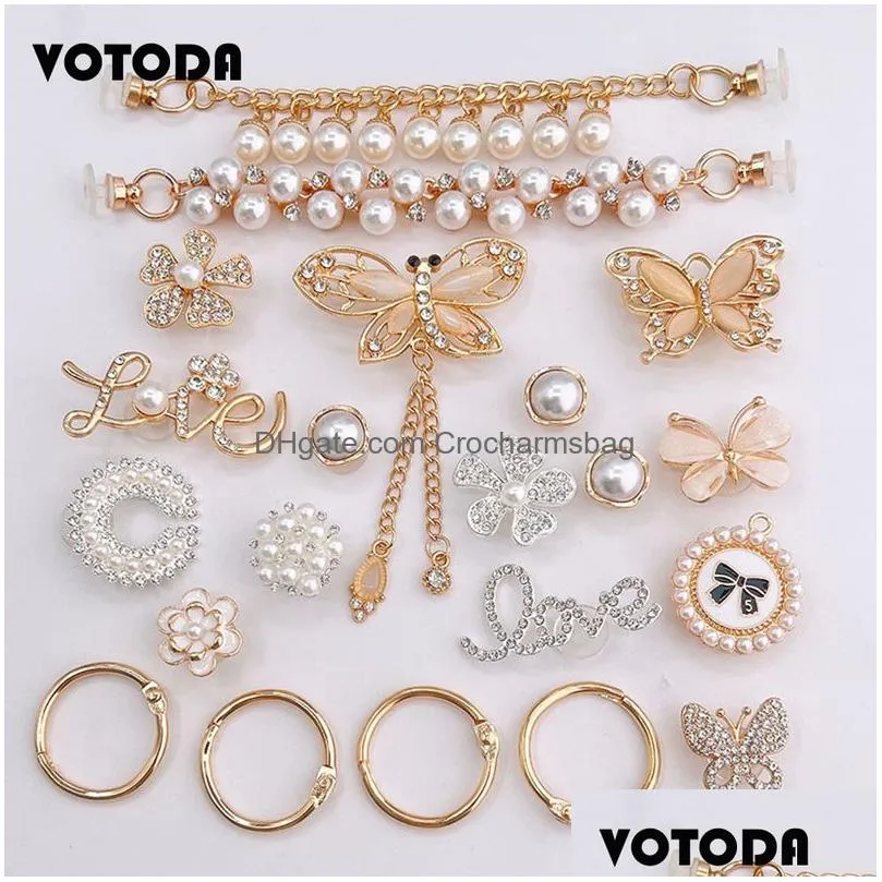Bling Jewelry Shoes Charms Croc Sets Pearl Chains Crystal rhinestones Assecories Clog Shoe Decorate Women Party Birthday Gifts 220706