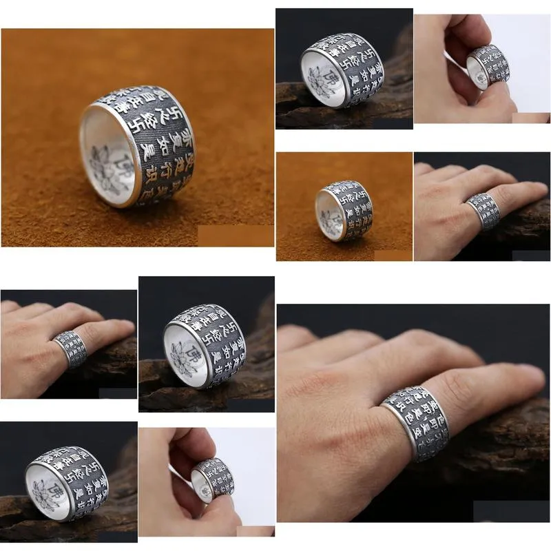 999 sterling silver buddhist heart sutra ring for men women buddha ring vintage jewelry2155506