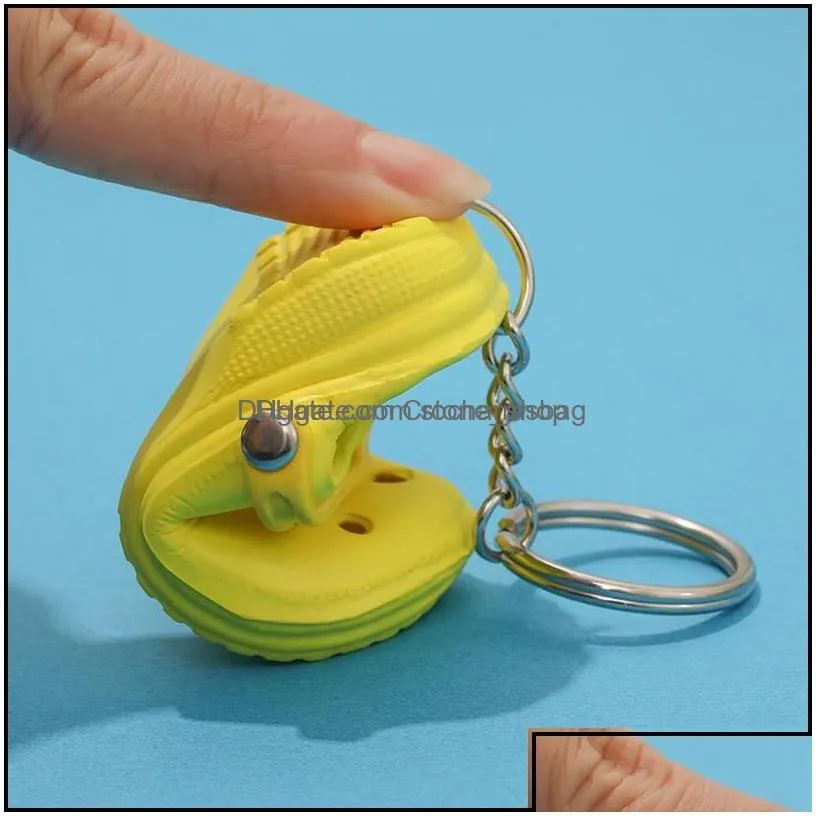 Keychains Fashion Accessories 20Pcs Mixed Colors 3D Mini 7.5Cm Eva Beach Hole Little Croc Shoe Keychain Bag Keyring Car Handbag Key Chain