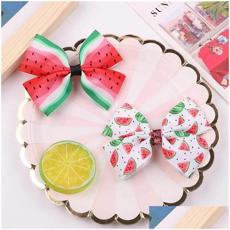 6 colors watermelon printed bows hair clips hair accessories baby girls grosgrain ribbon hairpins barrettes kids gifts