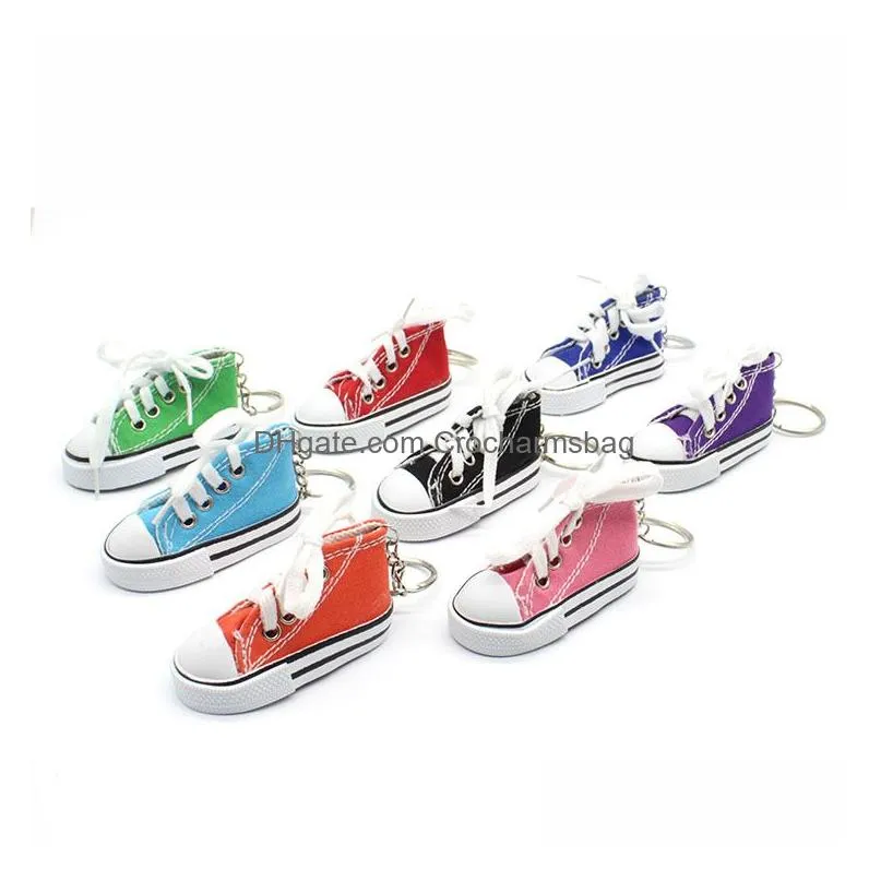 Colorful Women Shoes Key Chains for Lovers Small Canvas Shoes Car Keychain Silver Plated Shoe Keyrings Key Holder c755