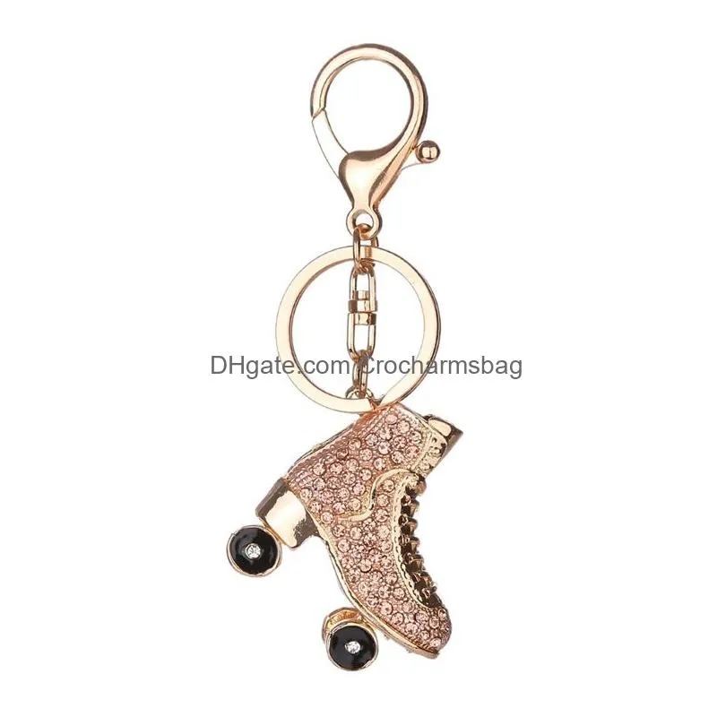 Free DHL Keyring Bag Charm Pendant Keys Holder Roller Skates Shoe Diamond Keychain Jewelry Key Chain Women Girl Gifts