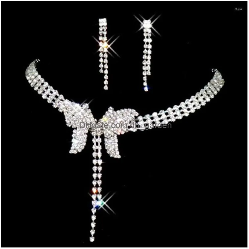 necklace earrings set women fashion elegance full rhinestone butterfly long pendant stud jewelry for wedding party dating