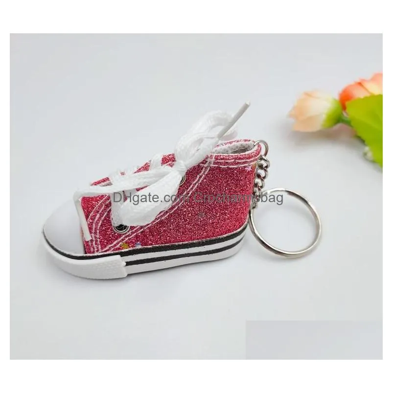 9 Colors Creative 75MM Glitter Gold Pink Canvas Shoes Keychains Bulk Keychain Pendants Handmade Small Fashion Accessories Gift