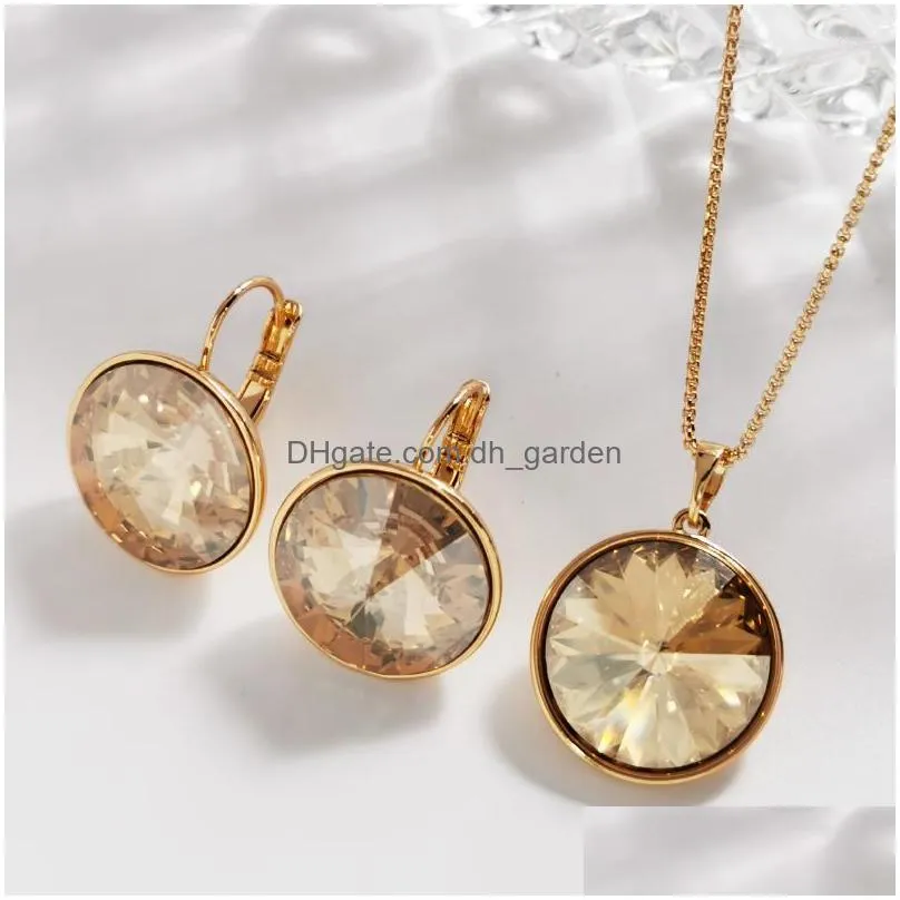 necklace earrings set women`s jewelry for girl party wedding round austrian crystal hanging and pendant jewellery