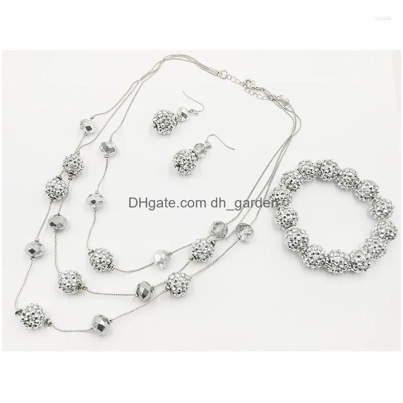 necklace earrings set 4 pieces women crystalt for rhinestone ball stretch bangle bracelet crystal dangle fringe