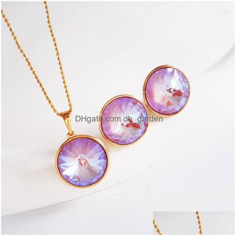 necklace earrings set women`s jewelry made with 14mm crystals from austria for party bijoux trendy round stud earring and girls gift