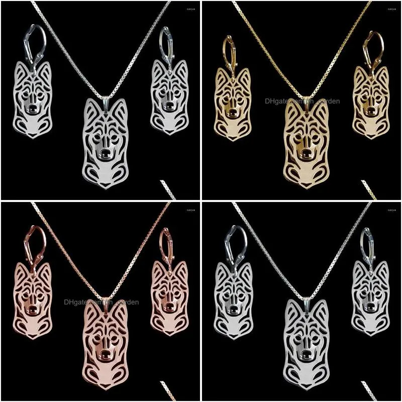 necklace earrings set women`s metal dog pendant jewelry lovers` alaskan klee kai