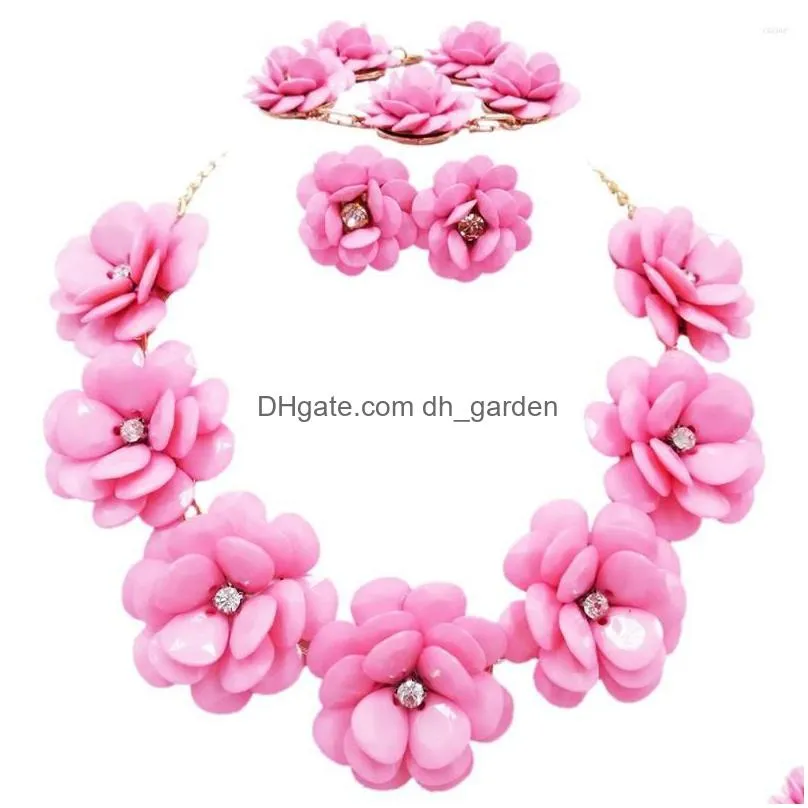 necklace earrings set lovely pink flower costume jewelry african wedding beads nigerian