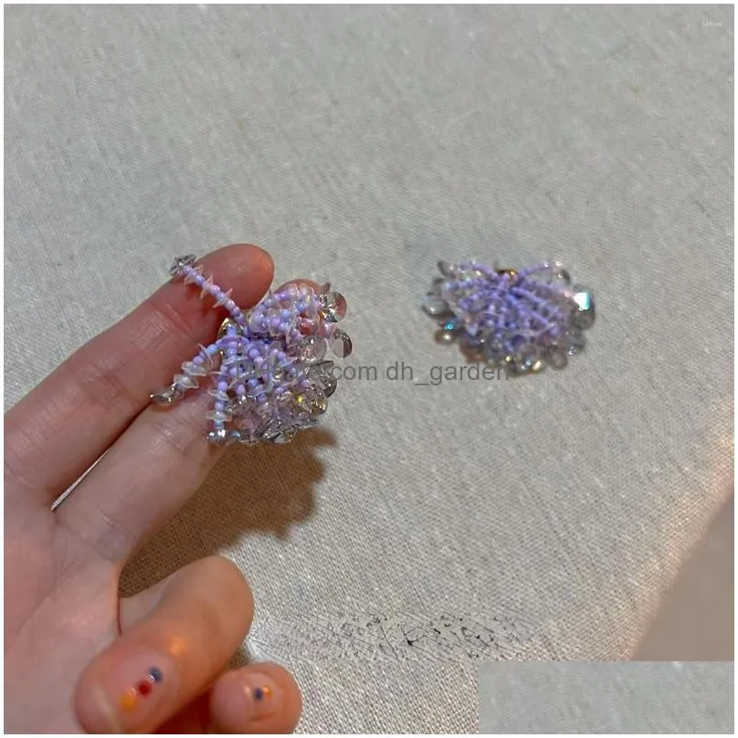 stud earrings super beautiful colorful sequins string bead tassel jellyfish fireworks purple