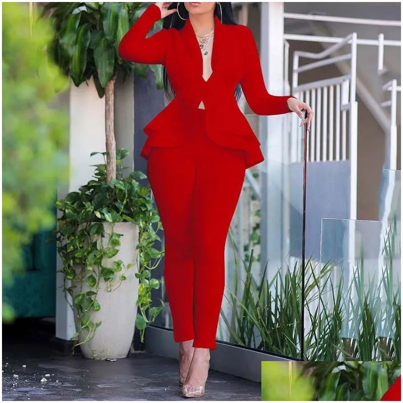 2023 autumn blazer set women ladies blazer ruffle women suits elegant womens suit sets winter office lady pant suits for