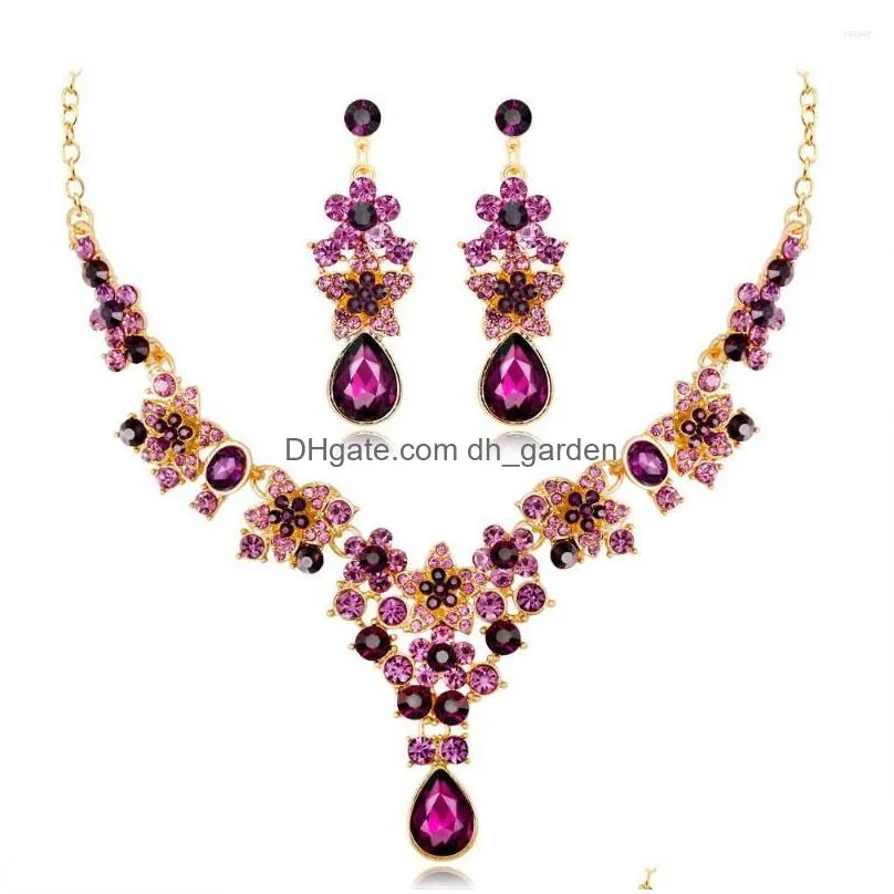 necklace earrings set luxury bride`s alloy with gem women`s two-piece woman wedding jewelry costume