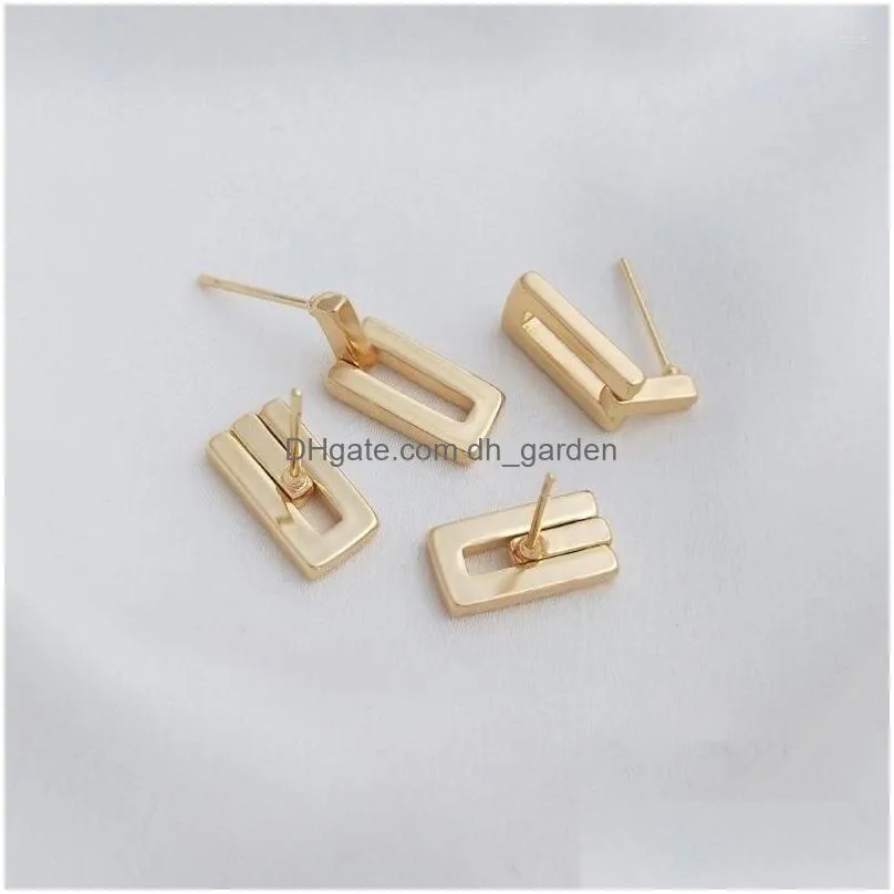 stud earrings 4pcs 6.8 18mm 14k gold plated for women rectangle fashion ear studs charms jewelry making diy brass accessories