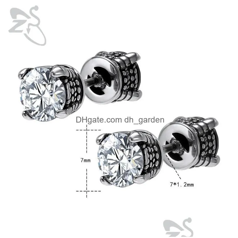 stud 1pair punk rock earrings for women men 316l stainless steel crown cubic zirconia gothic hip hop accessoriesstud