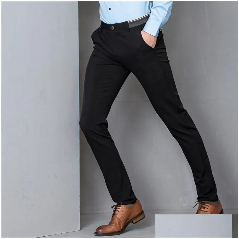 black stretch skinny dress pants men party office formal mens suit pencil pant business slim fit casual male trousers