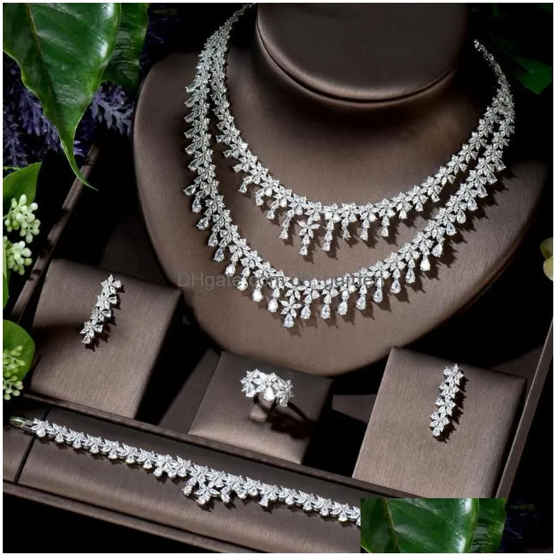 necklace earrings set hibride wedding cubic zirconia tassel bride drop earring dubai full jewelry for bridal parure bijoux n-1406