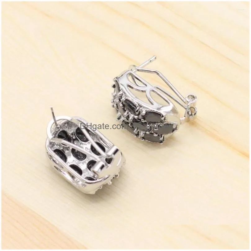 necklace earrings set 925 silver bridal for women black cubic zirconia pendant stud rings sets