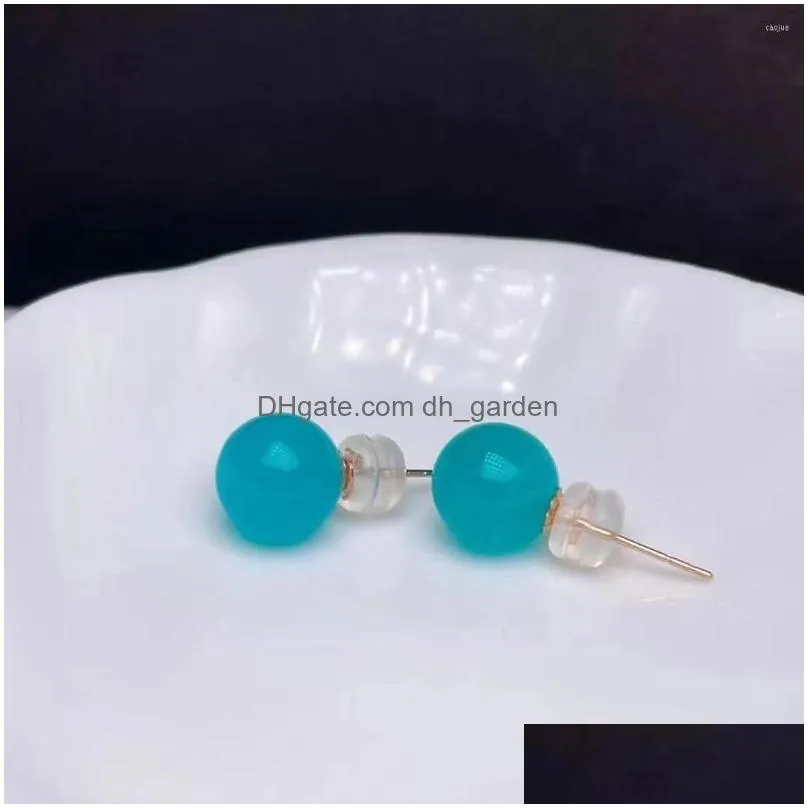 stud earrings shilovem 18k yellow gold real natural amazonite classic wholesale fine women gift 8mm myme08085512ths