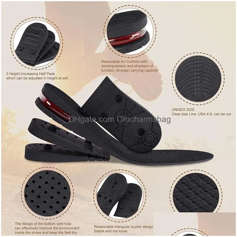 Height Increase Insoles Air Shoes Cushion Lifts Inserts Men Women 3 9cm Variable Insole Adjustable Cut Foot Pad 220610