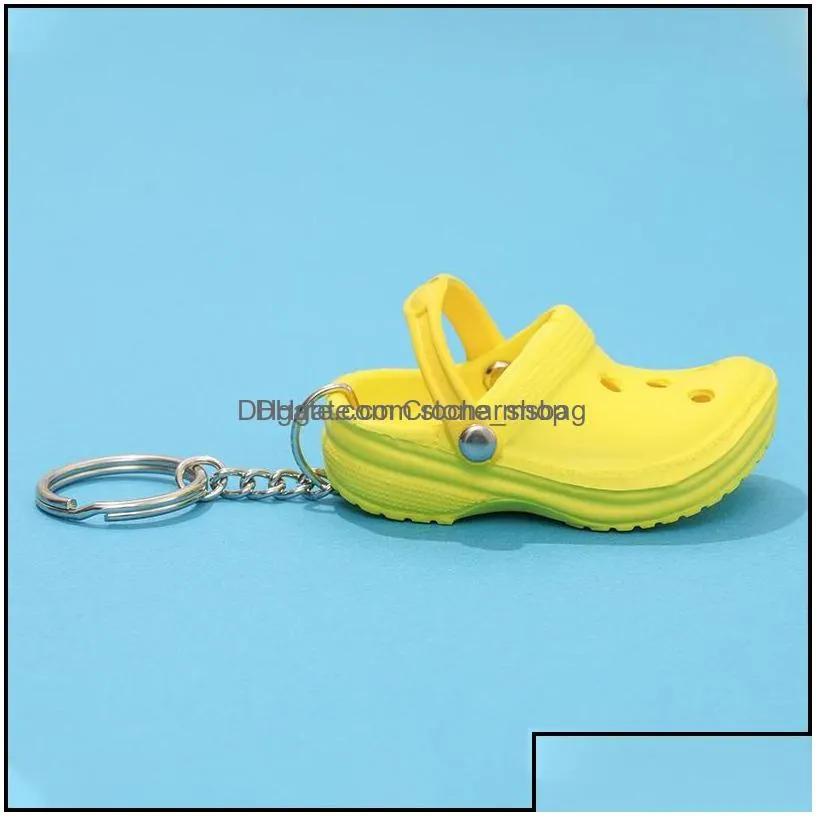 Keychains Fashion Accessories 20Pcs Mixed Colors 3D Mini 7.5Cm Eva Beach Hole Little Croc Shoe Keychain Bag Keyring Car Handbag Key Chain