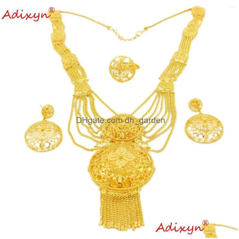 necklace earrings set adixyn dubai 60cm chain/earrings/ring jewelry 24k gold color india african nigeria bridal wedding gifts n121013