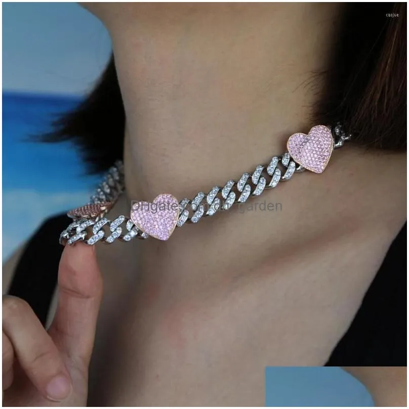 chains 12mm width cuban chain choker necklace with heart charm paved women hip hop for party wedding jewelry gift