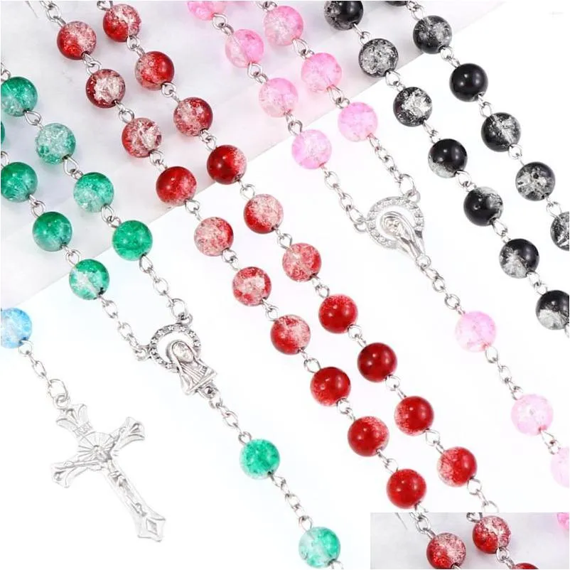 pendant necklaces stained glass rosary religious cross necklace crucifix virgin mary center ornament catholic