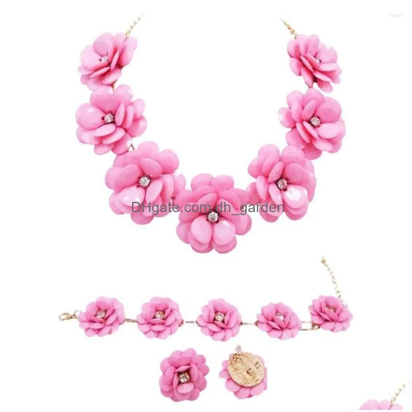 necklace earrings set lovely pink flower costume jewelry african wedding beads nigerian