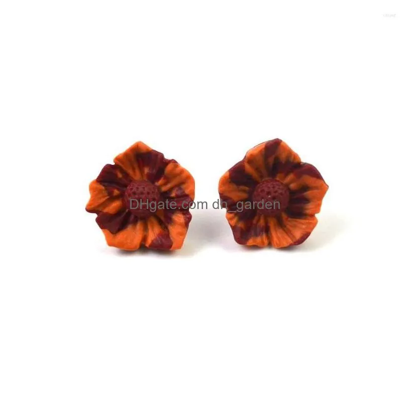 stud earrings handmade craft flowers multicolor shape polymer clay pattern women`s jewelry