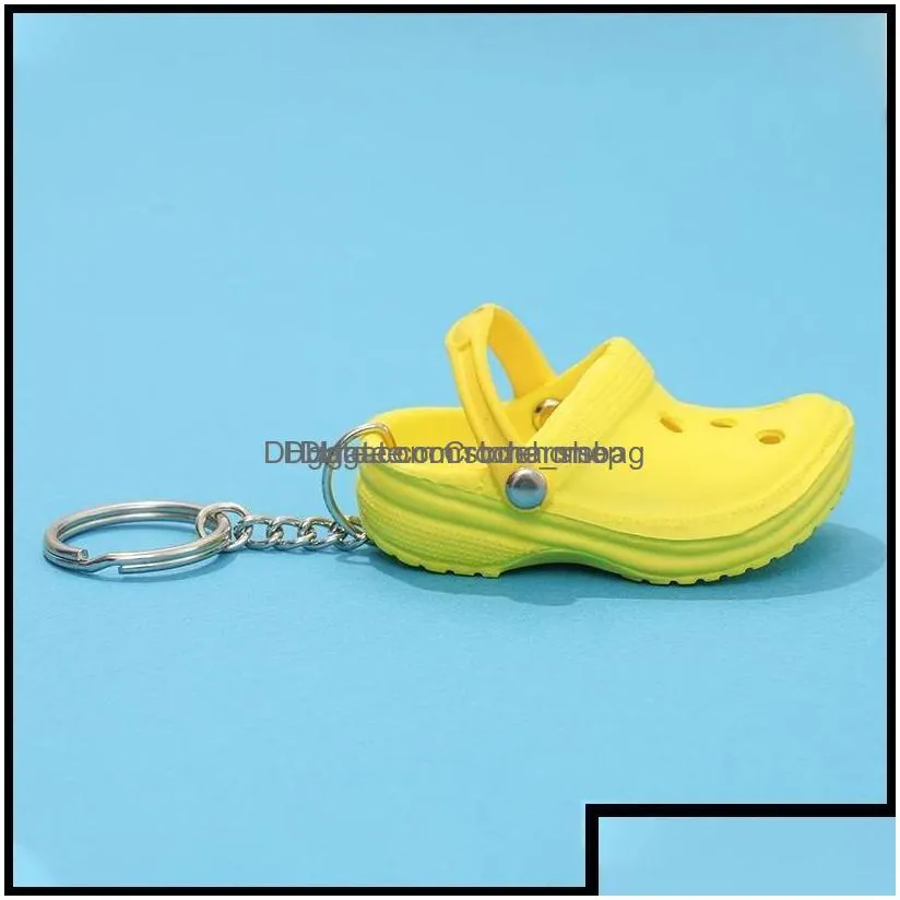 Keychains Fashion Accessories 20Pcs Mixed Colors 3D Mini 7.5Cm Eva Beach Hole Little Croc Shoe Keychain Bag Keyring Car Handbag Key