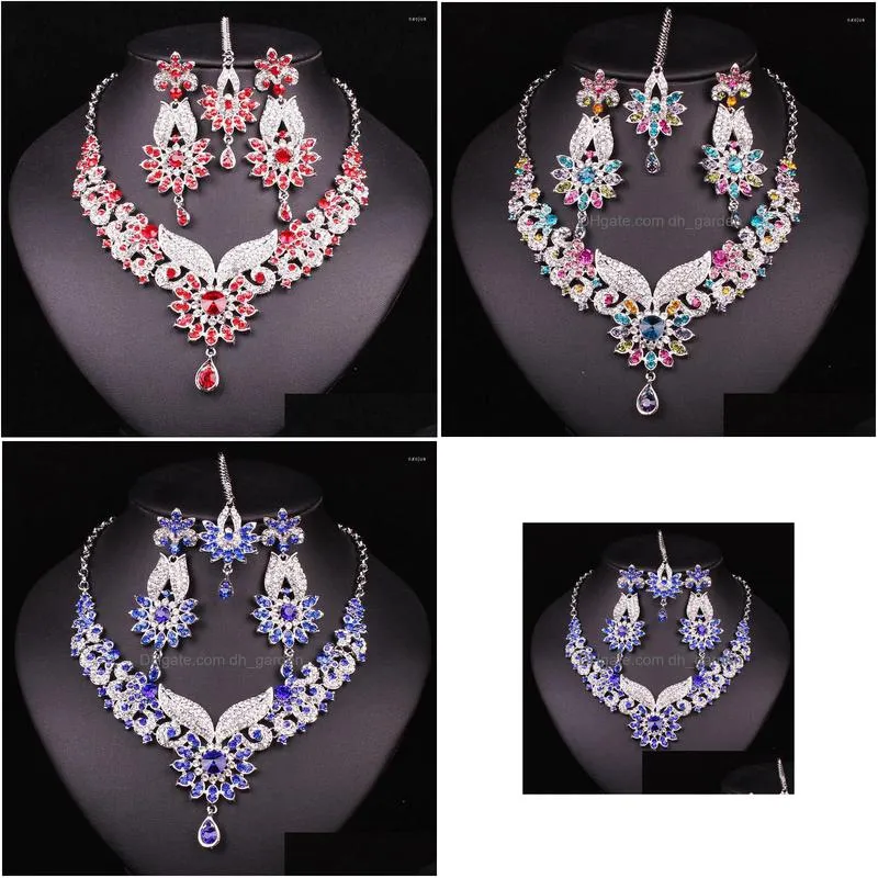 necklace earrings set fashion style crystal rhinestones silver plated bridal jewellery christmas gift women
