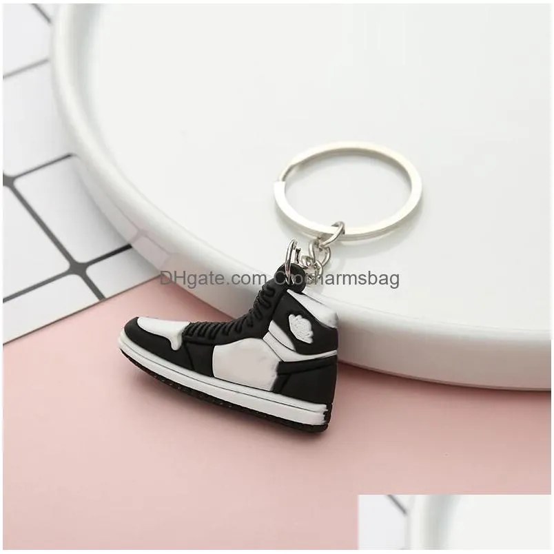 6 Colors Designer Mini Silicone Sneakers Keychains Men Women Kids Key Ring Gift Shoes Keychain Handbag Chain Basketball Shoe Key Holder Bulk