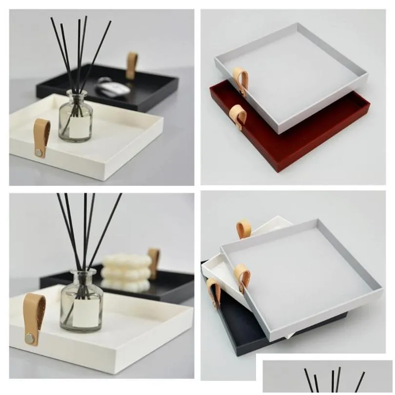 dishes plates 1pc creative square pu leather serving tray decorative dish cosmetics sundries desktop storage plate with handle