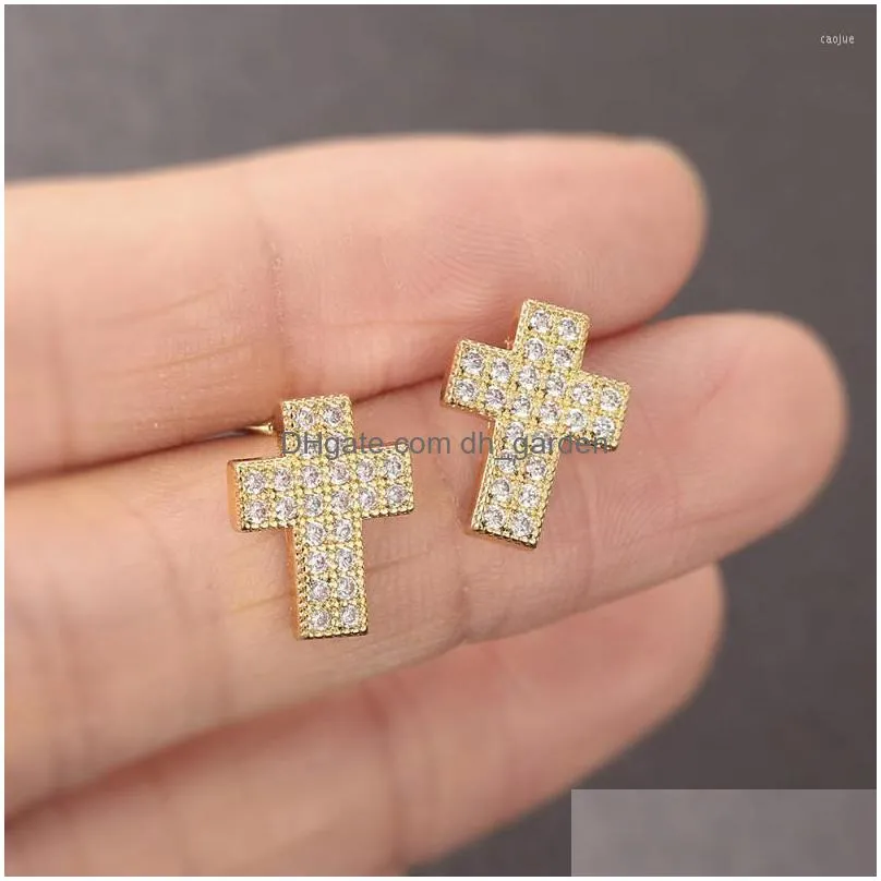 stud earrings 5pairs/lot hiphop micro paved cz zircon cross geometric earring 925 silver color screw back ear jewelry for men women