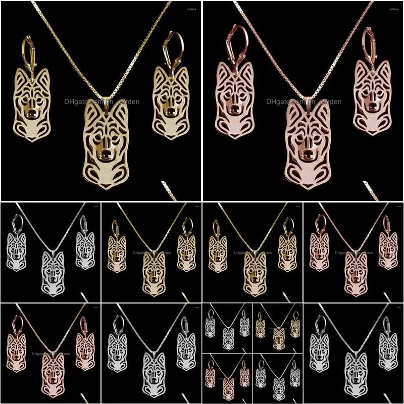 necklace earrings set women`s metal dog pendant jewelry lovers` alaskan klee kai