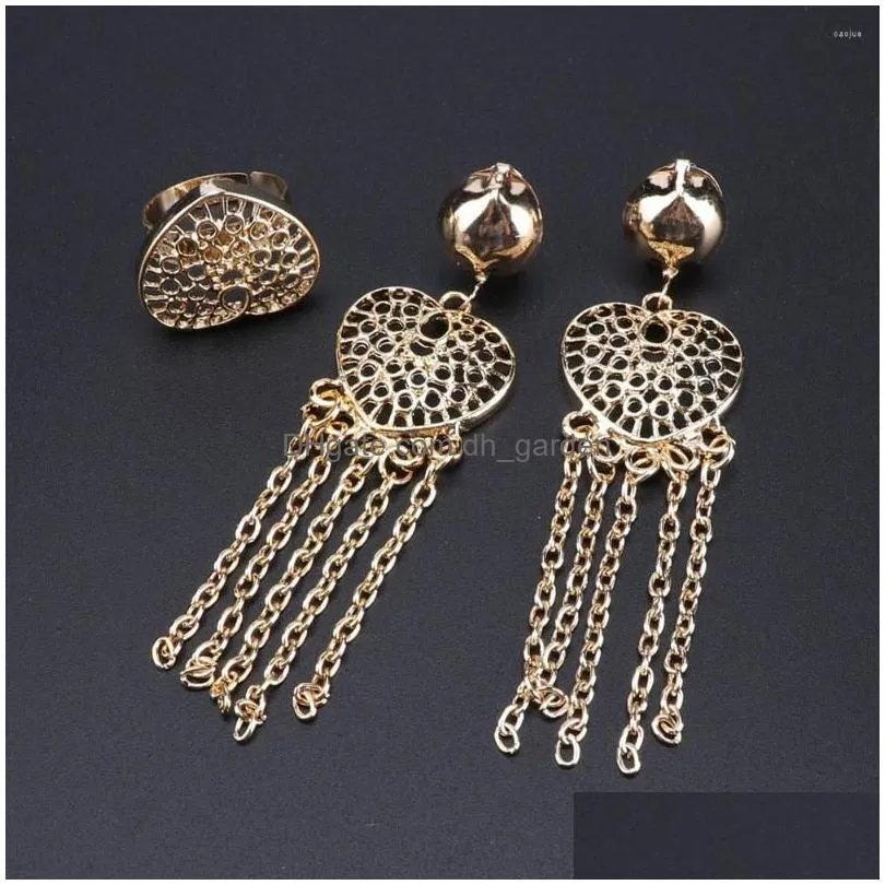 necklace earrings set wholesale luxury nigerian women wedding heart-shaped hollow bridal dubai gold african jewelry
