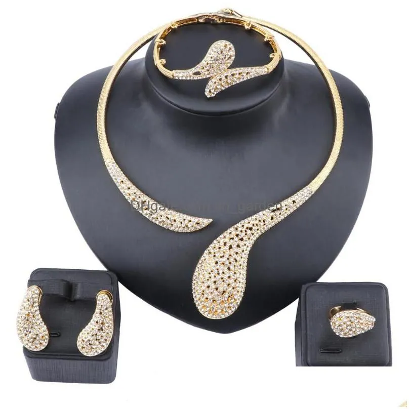 necklace earrings set dubai crystal classic party bracelet ring for women wedding bride gift jewelry