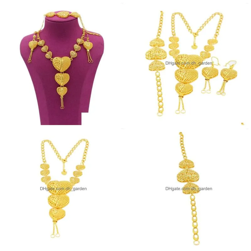 necklace earrings set apingxun heart shape 24k gold color necklace&bracelet&earrings jewelry african/dubai/ women bridal